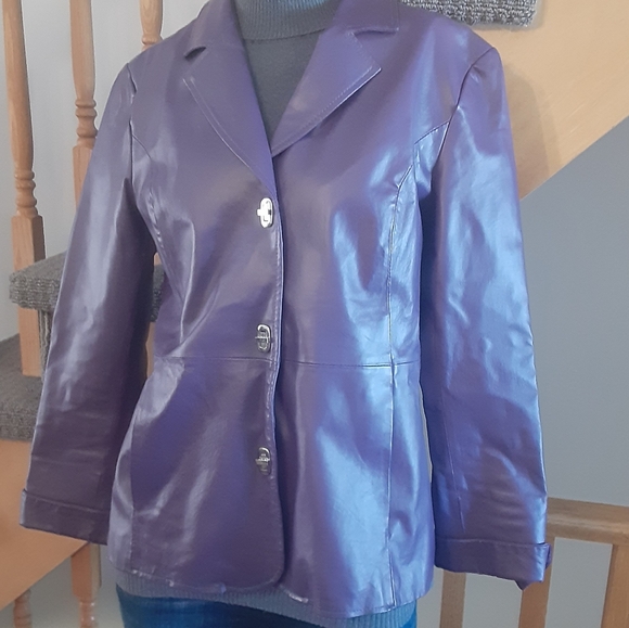 Purple Genuine Leather Jacket- Women's Size M - Picture 5 of 9